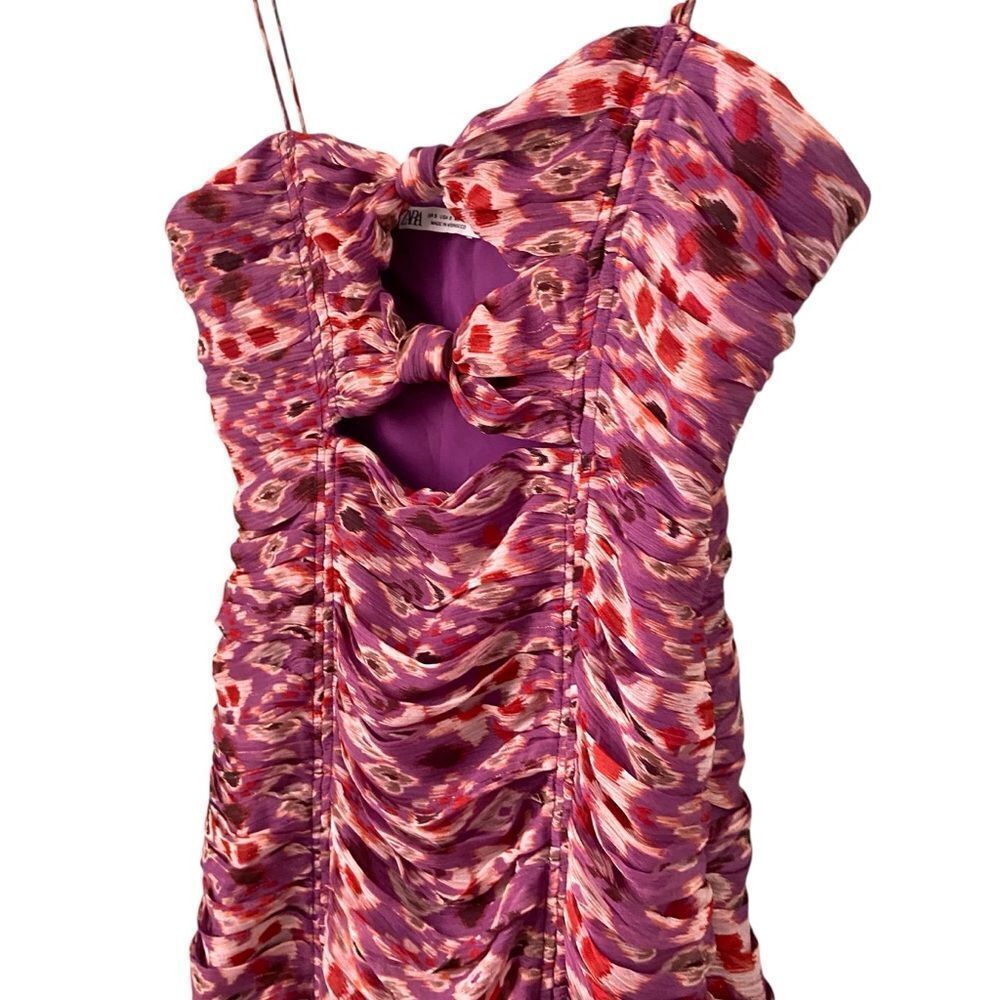 Zara Purple Chiffon Ruched Cutout Strappy Mini Dress in Size S - Picture 6 of 9